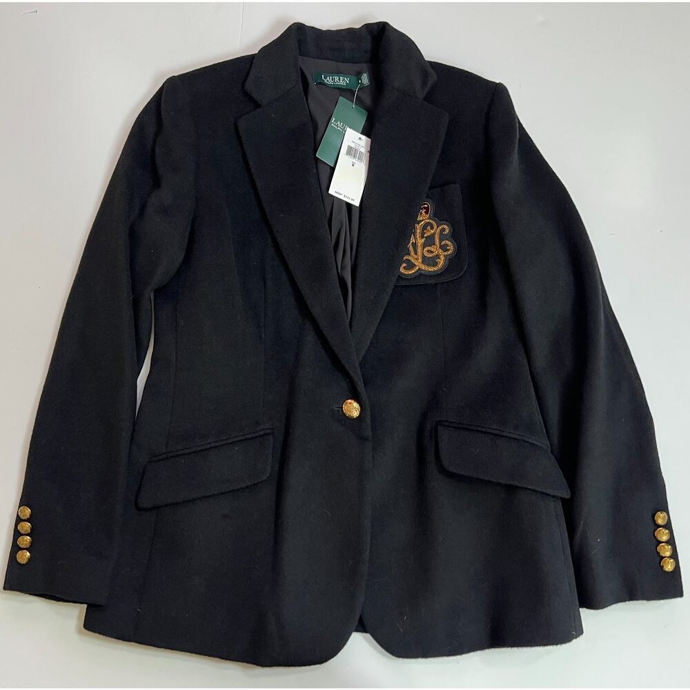 Lauren Ralph Lauren Wool Blend Crown Crest Blazer Women's Size 6 Black New